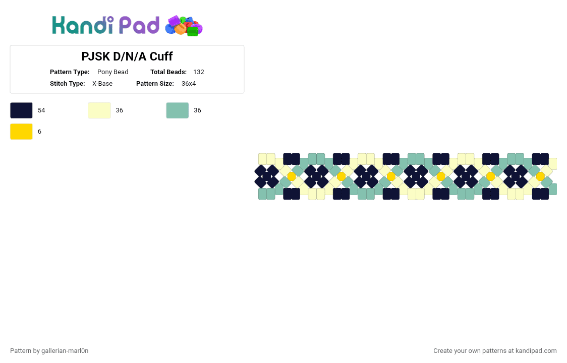 PJSK D/N/A Cuff - Pony Bead Pattern by -_akun0sys- on Kandi Pad - yellow,teal