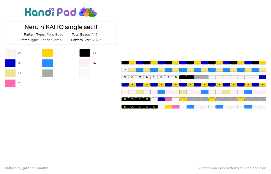 Neru n KAITO single set !! - Pony Bead Pattern by -_akun0sys- on Kandi Pad - yellow,purple,light blue