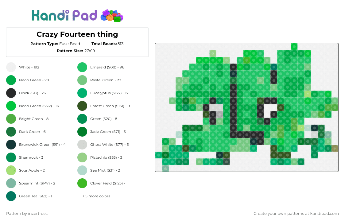 Crazy Fourteen thing - Fuse Bead Pattern by -_akun0sys- on Kandi Pad - green,xfhov,fourteen,bfb,tpot