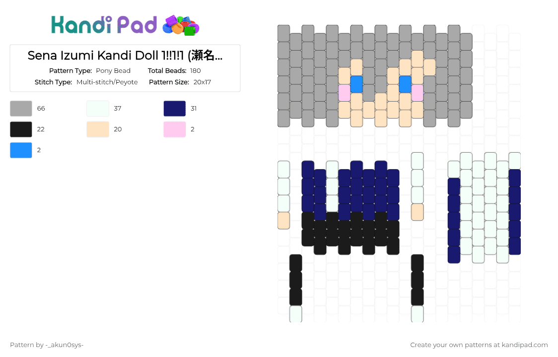 Sena Izumi Kandi Doll 1!!1!1 (瀬名泉水カンヂド—ル) - Pony Bead Pattern by -_akun0sys- on Kandi Pad - beige,purple