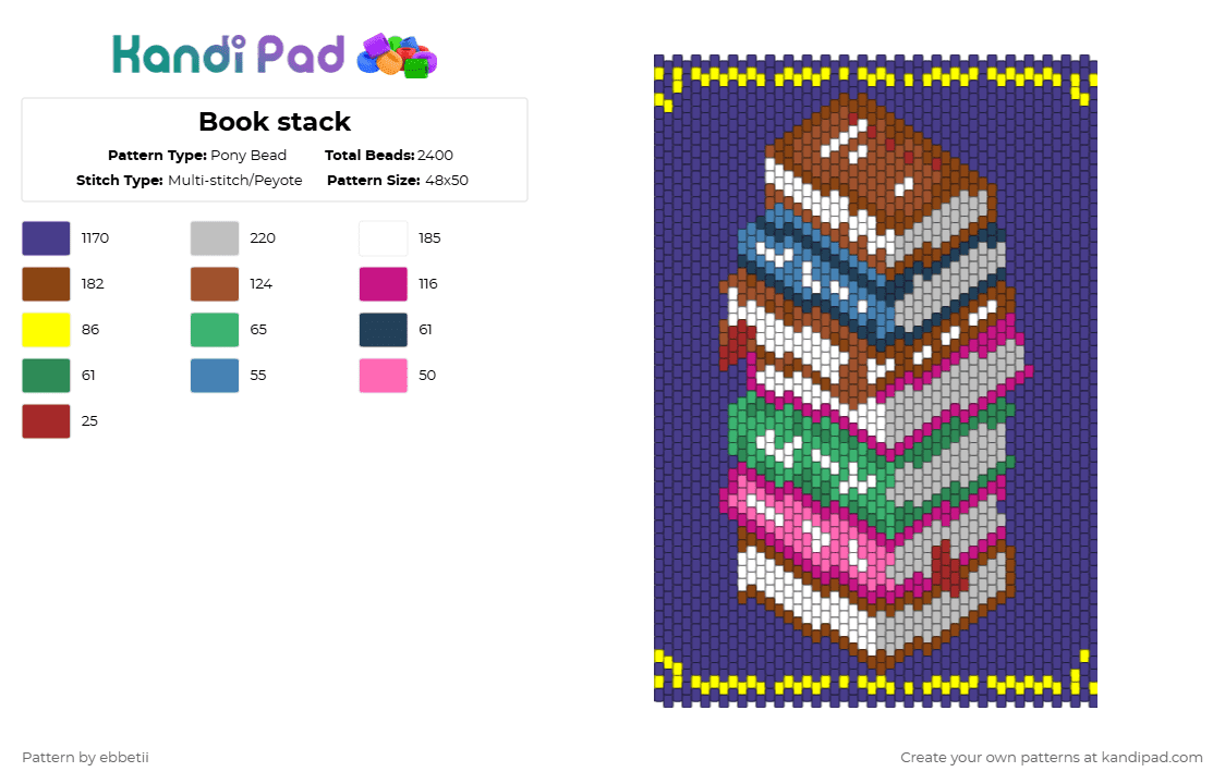 Book stack - Pony Bead Pattern by ebbetii on Kandi Pad - purple,red,books,tapistry,big,book stack