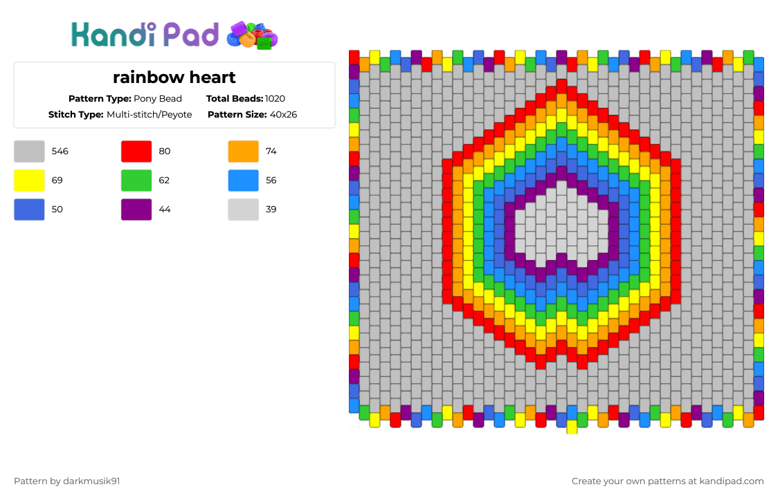 rainbow heart - Pony Bead Pattern by darkmusik91 on Kandi Pad - beige,pride,heart