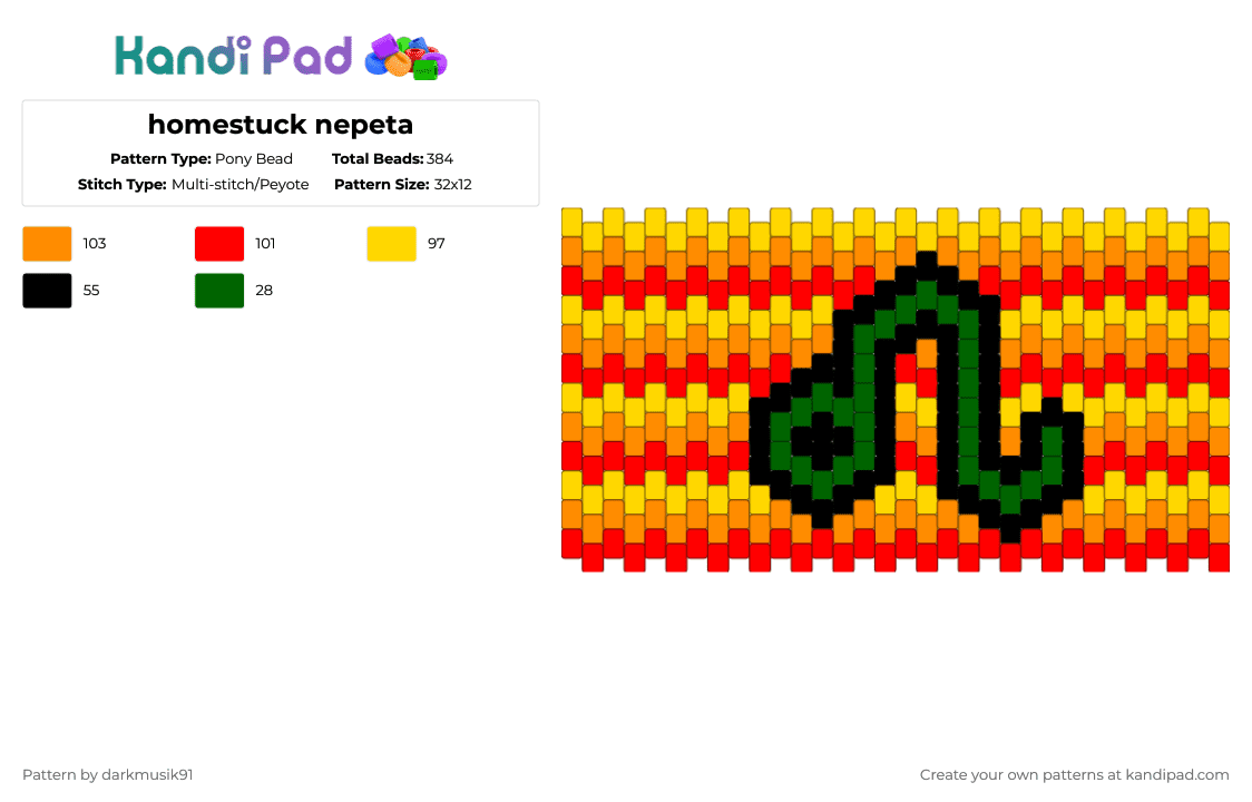 homestuck nepeta - Pony Bead Pattern by darkmusik91 on Kandi Pad - red,orange,yellow