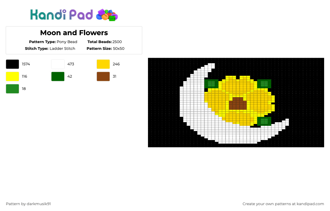 Moon and Flower - Pony Bead Pattern by darkmusik91 on Kandi Pad - black,white,yellow,moon,flower,tapestry