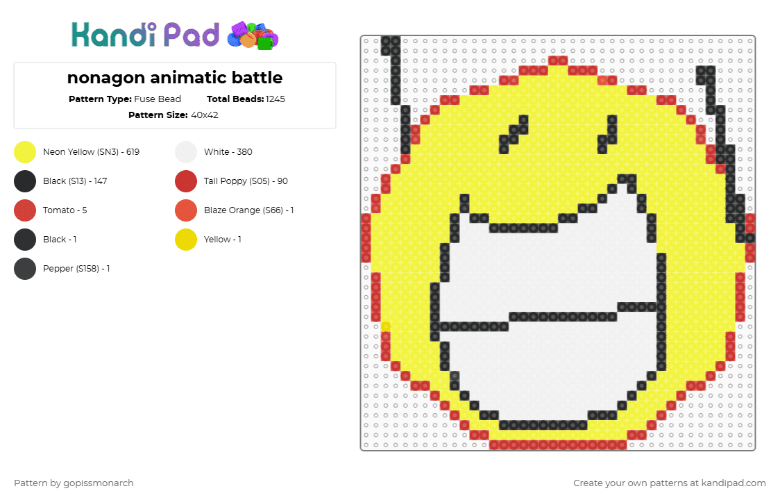 nonagon animatic battle - Fuse Bead Pattern by gopissmonarch on Kandi Pad - yellow,osc,object show