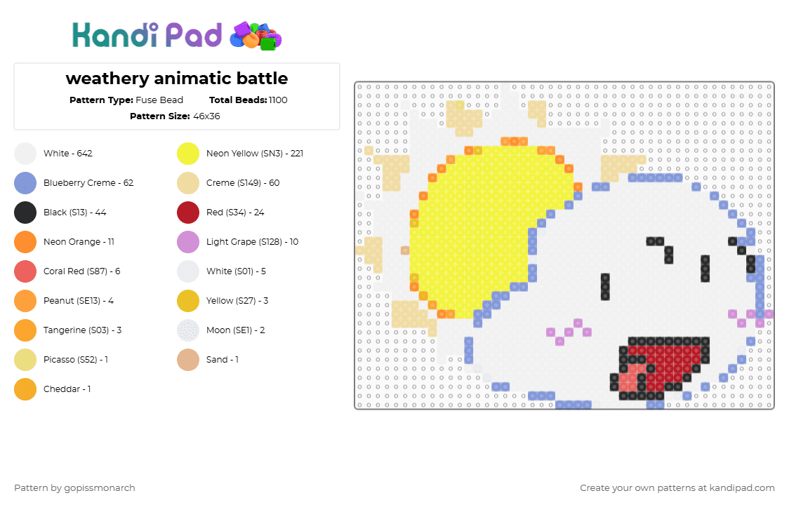 weathery animatic battle - Fuse Bead Pattern by gopissmonarch on Kandi Pad - light blue, object show, osc, white, yellow
