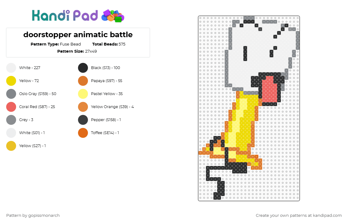 doorstopper animatic battle - Fuse Bead Pattern by gopissmonarch on Kandi Pad - object show, orange, osc, white, yellow
