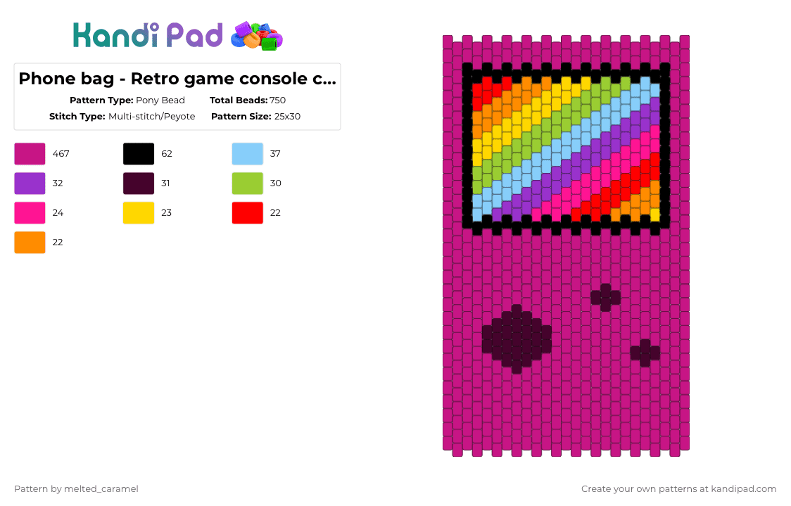 Phone bag - Retro game console classic in rainbow, pink, and black - Pony Bead Pattern by melted_caramel on Kandi Pad - pink