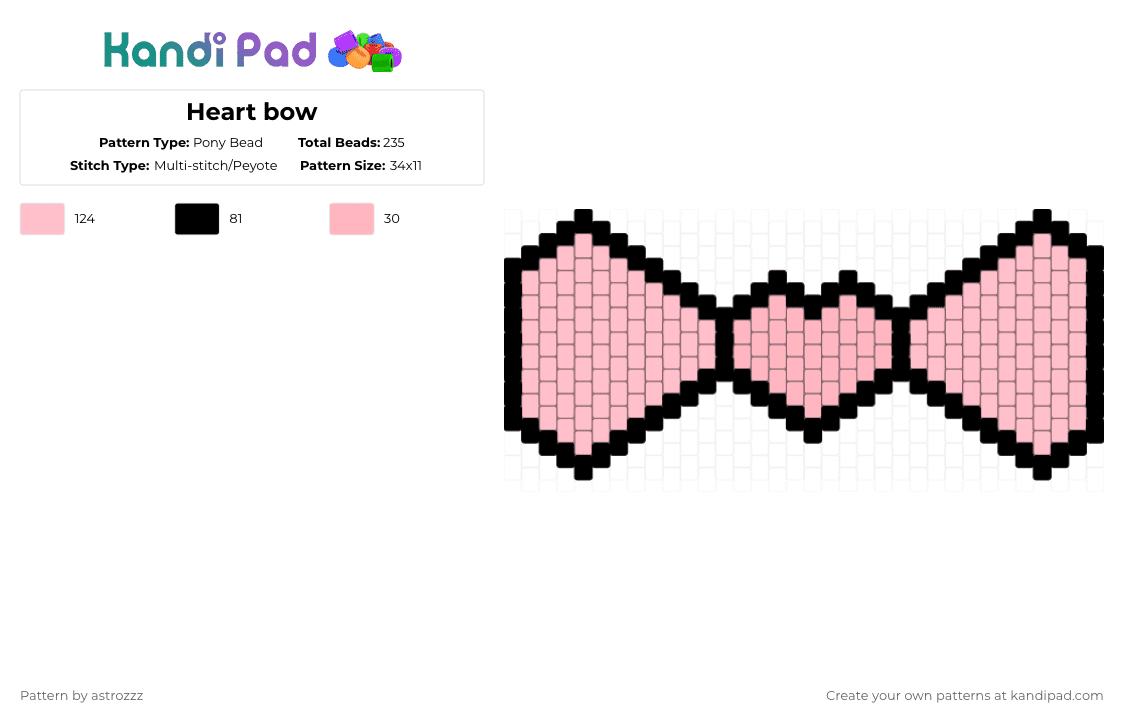 Heart bow - Pony Bead Pattern by astrozzz on Kandi Pad - pink,black,bow,heart,hair,cute,hair clip