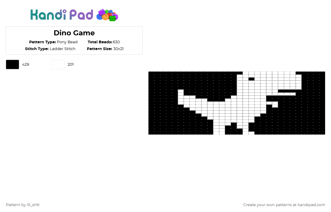 Dino Game - Pony Bead Pattern by l1l_sh1t on Kandi Pad - white,black