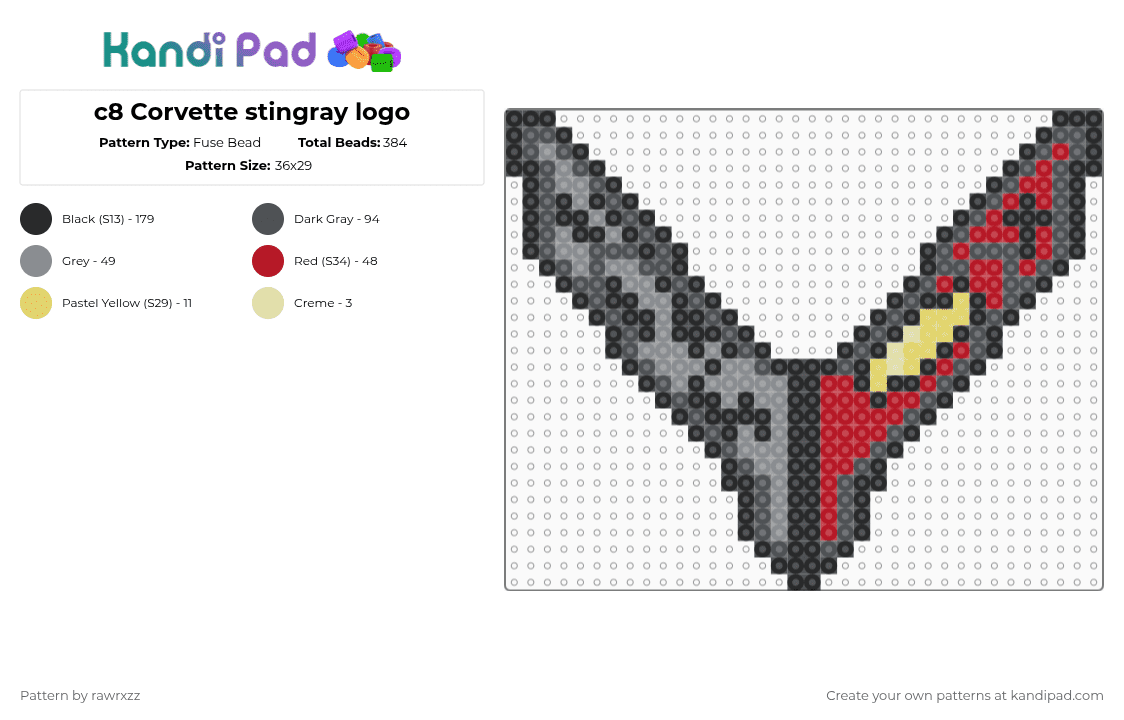 c8 Corvette stingray logo - Fuse Bead Pattern by rawrxzz on Kandi Pad - gray