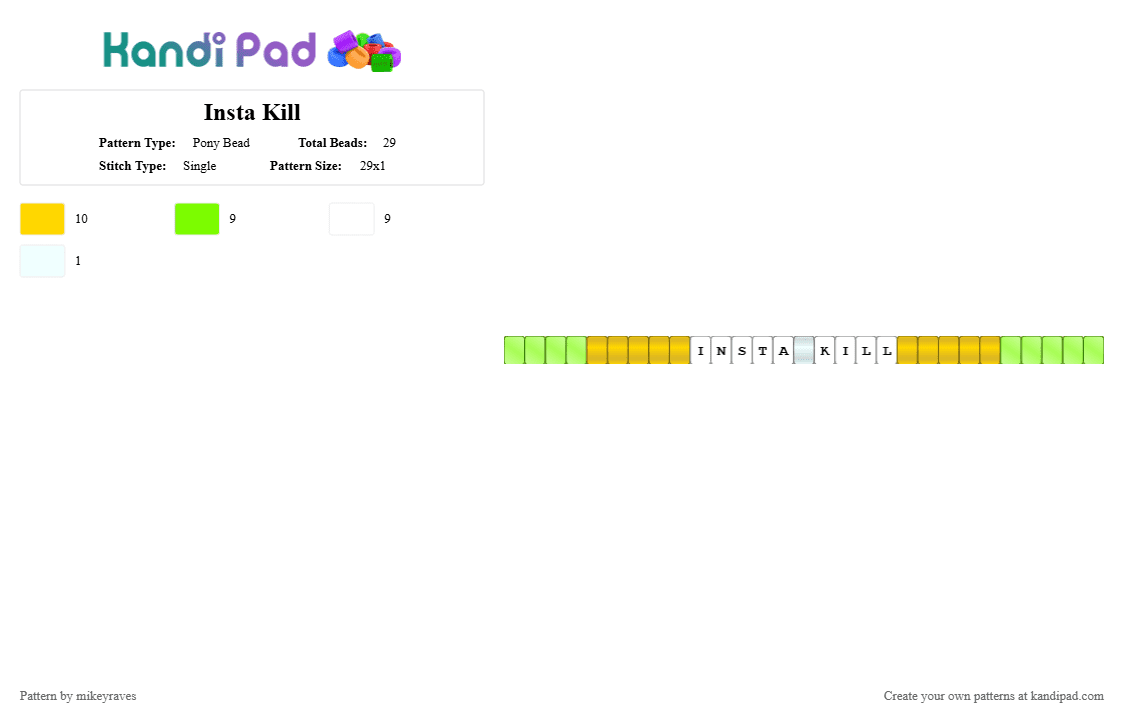 Insta Kill - Pony Bead Pattern by mikeyraves on Kandi Pad - green,yellow,zombies,cod,perk