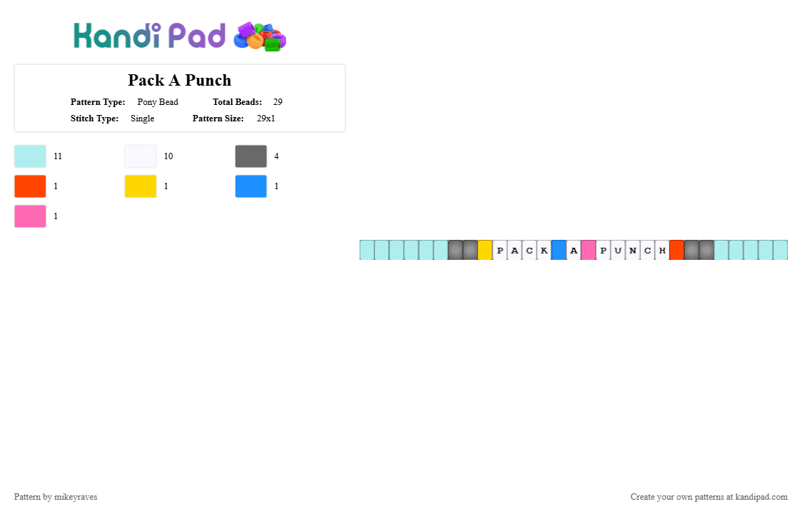 Pack A Punch - Pony Bead Pattern by mikeyraves on Kandi Pad - light blue,gray,zombies,cod,pap