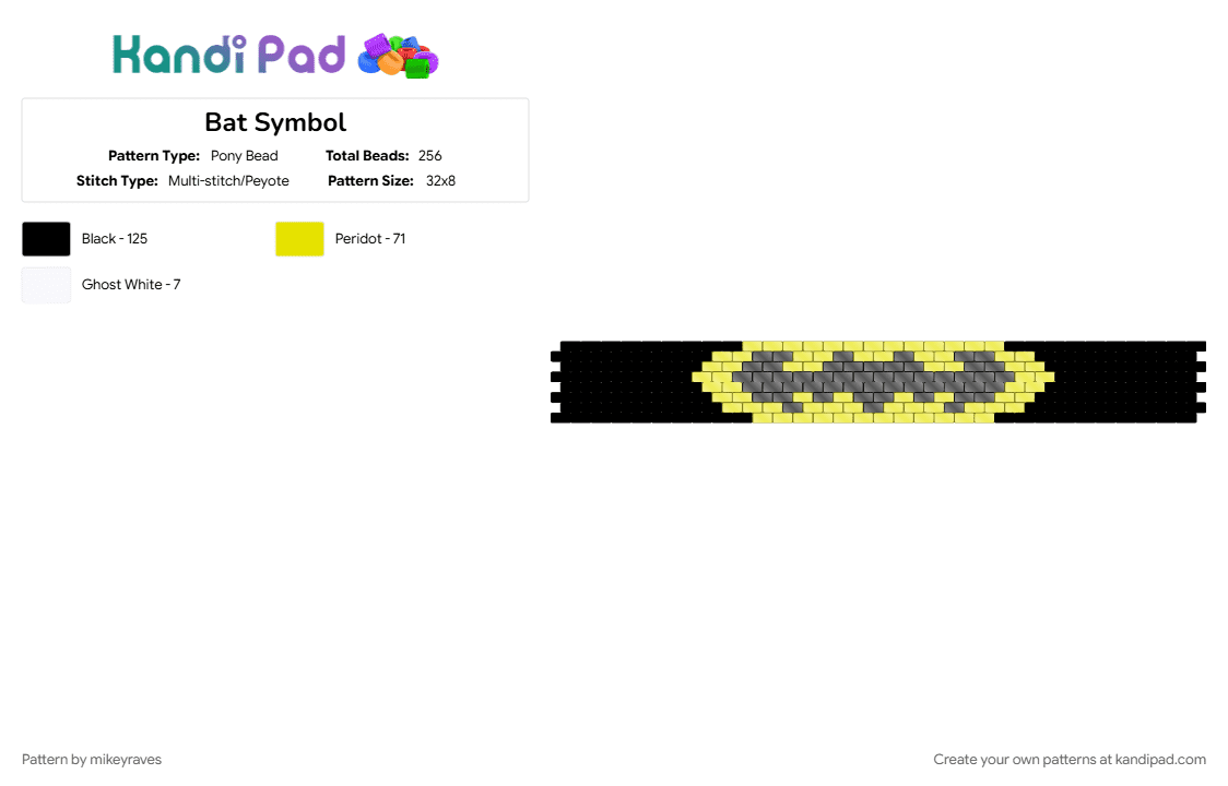 Bat Symbol - Pony Bead Pattern by mikeyraves on Kandi Pad - batman, black, cotdcomics, yellow