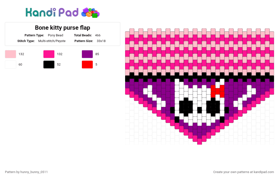 Bone kitty purse flap - Pony Bead Pattern by hunny_bunny_0511 on Kandi Pad - pink
