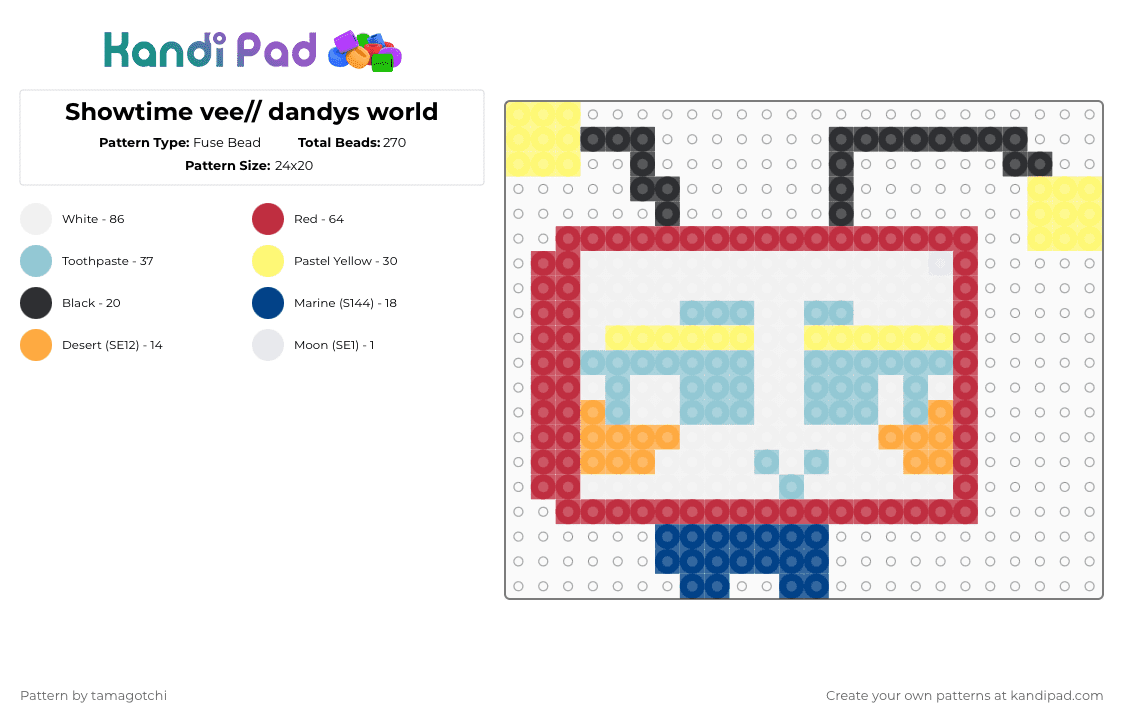 Showtime vee// dandys world - Fuse Bead Pattern by tamagotchi on Kandi Pad - red,light blue,dandys world
