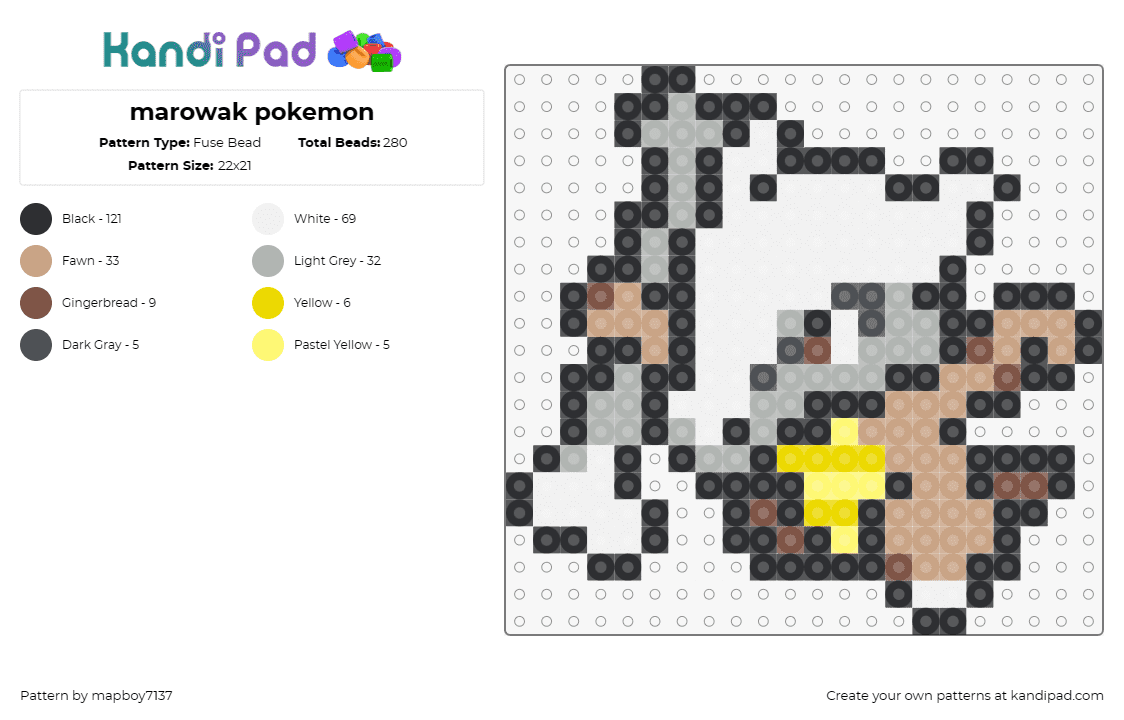 marowak pokemon - Fuse Bead Pattern by mapboy7137 on Kandi Pad - marowak,pokemon,skull,bone,bone-keeper,creature,animated,beige,white,brown