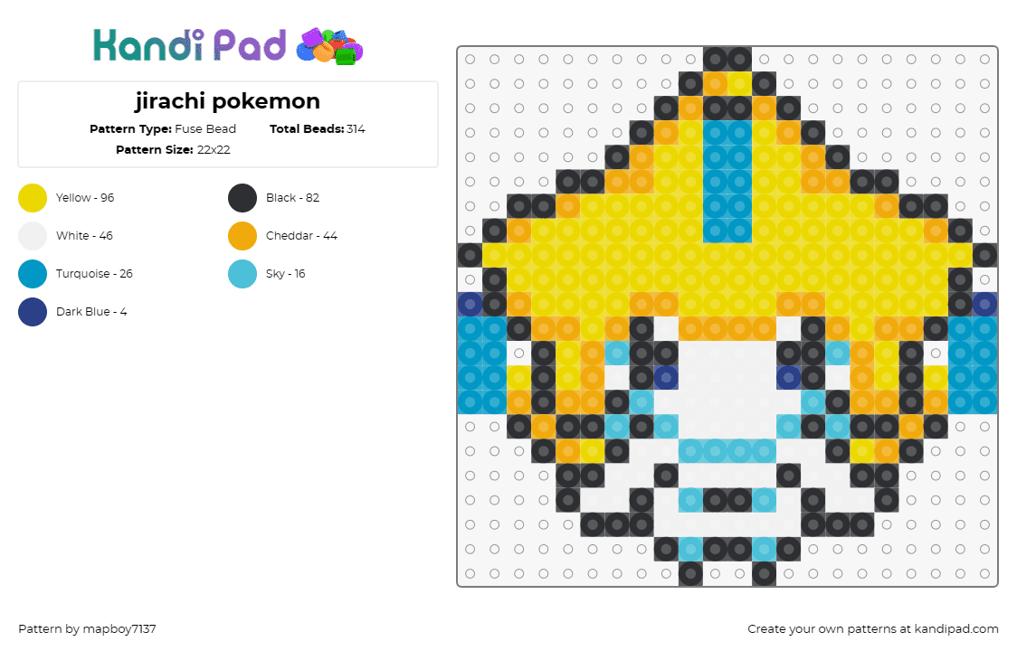 jirachi pokemon - Fuse Bead Pattern by mapboy7137 on Kandi Pad - jirachi,pokemon,enchanting,mythical,celestial,magic,aficionados,yellow,blue