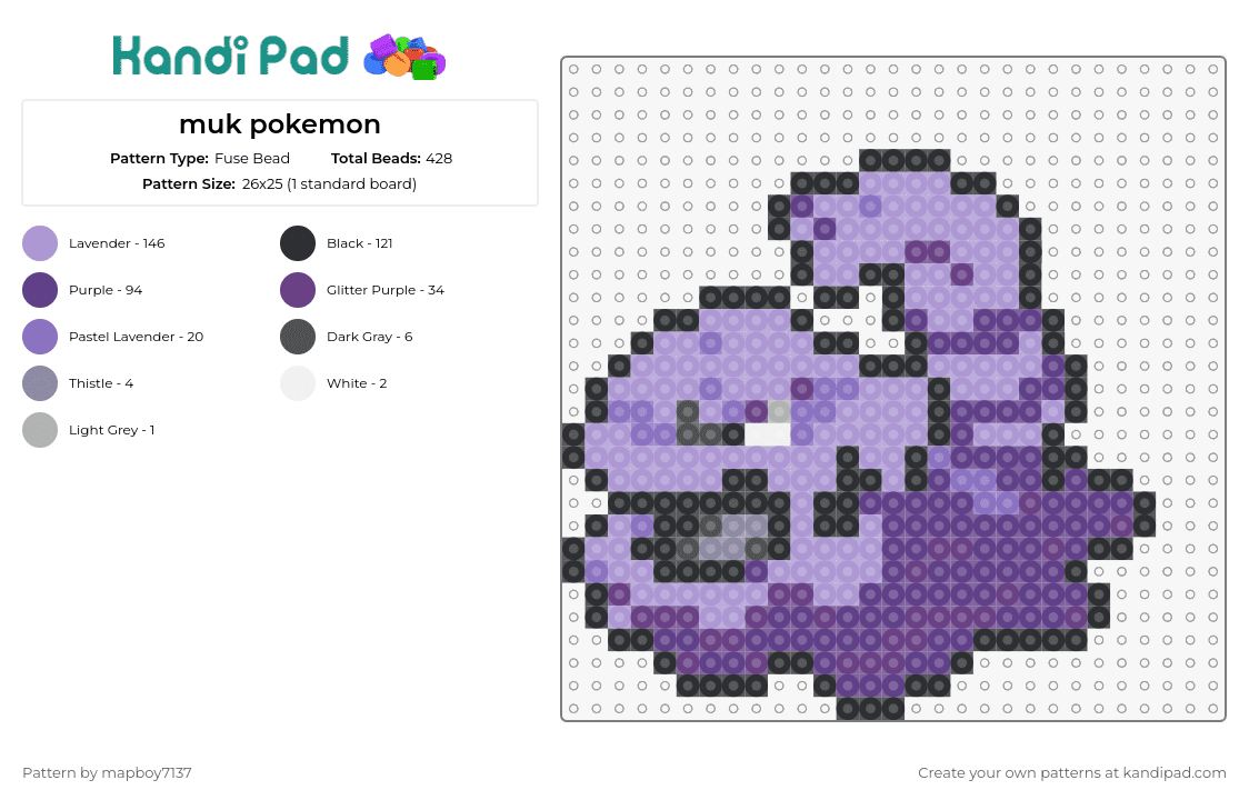 muk pokemon - Fuse Bead Pattern by mapboy7137 on Kandi Pad - muk,pokemon,sludge,amorphous,creature,animated,purple