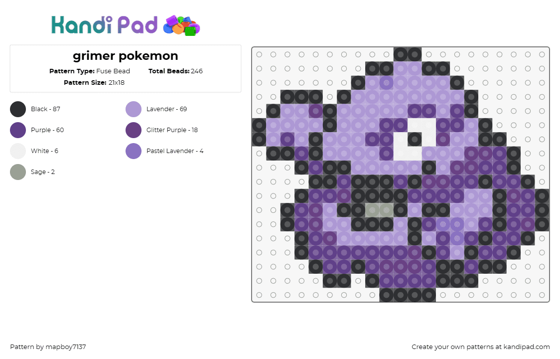 grimer pokemon - Fuse Bead Pattern by mapboy7137 on Kandi Pad - grimer,pokemon,sludge,animated,goopy,creature,playful,purple