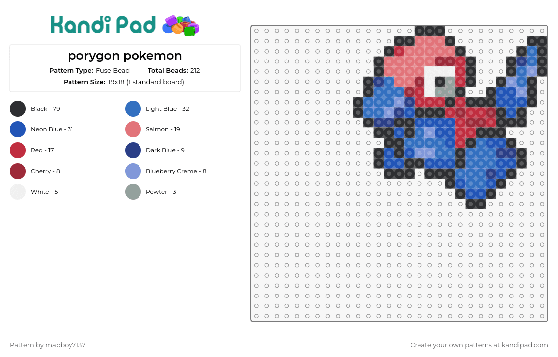 porygon pokemon - Fuse Bead Pattern by mapboy7137 on Kandi Pad - porygon,pokemon,gaming,virtual,nostalgia,collectible,animated,blue,red