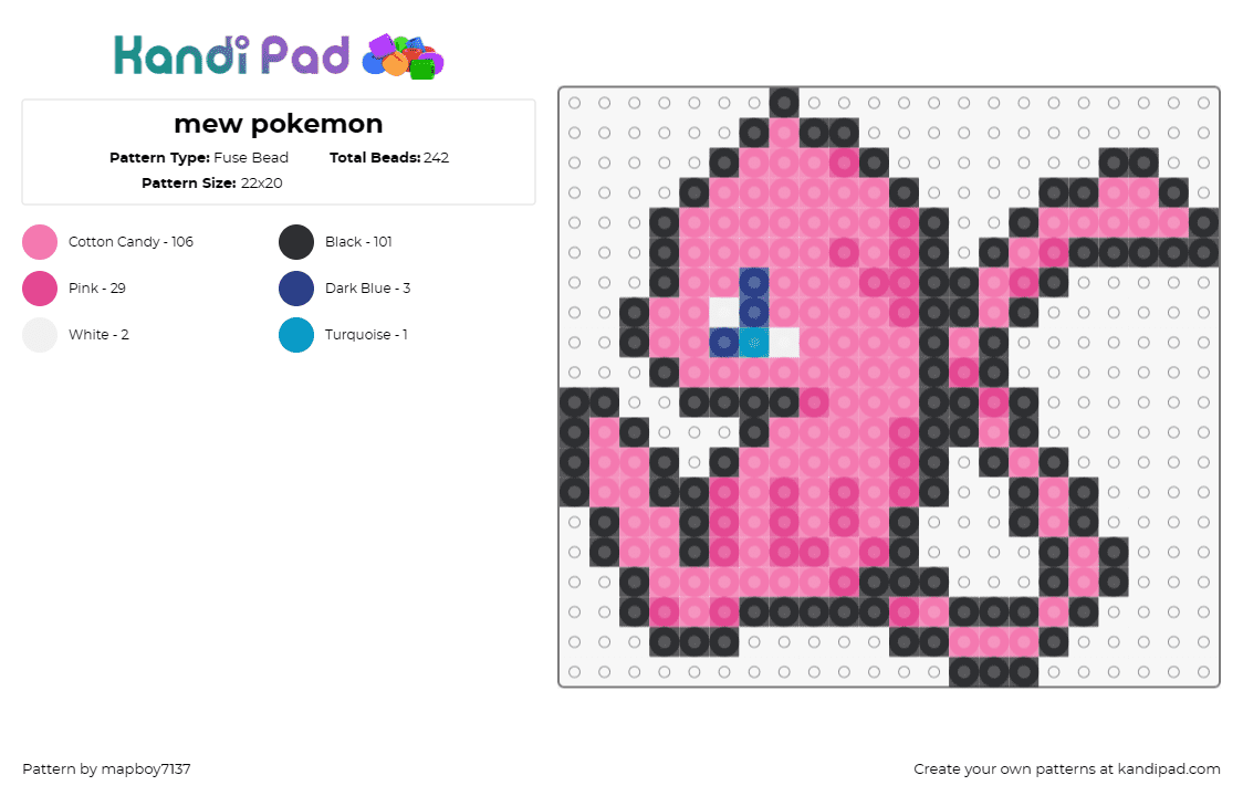 Mew pokemon Fuse Bead Pattern - Kandi Pad | Kandi Patterns, Fuse Bead ...