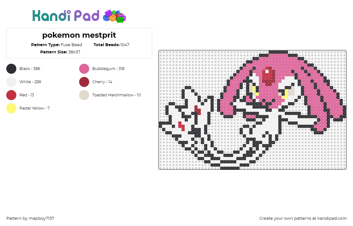 pokemon mestprit - Fuse Bead Pattern by mapboy7137 on Kandi Pad - mesprit,pokemon,psychic,character,gaming,pink,white