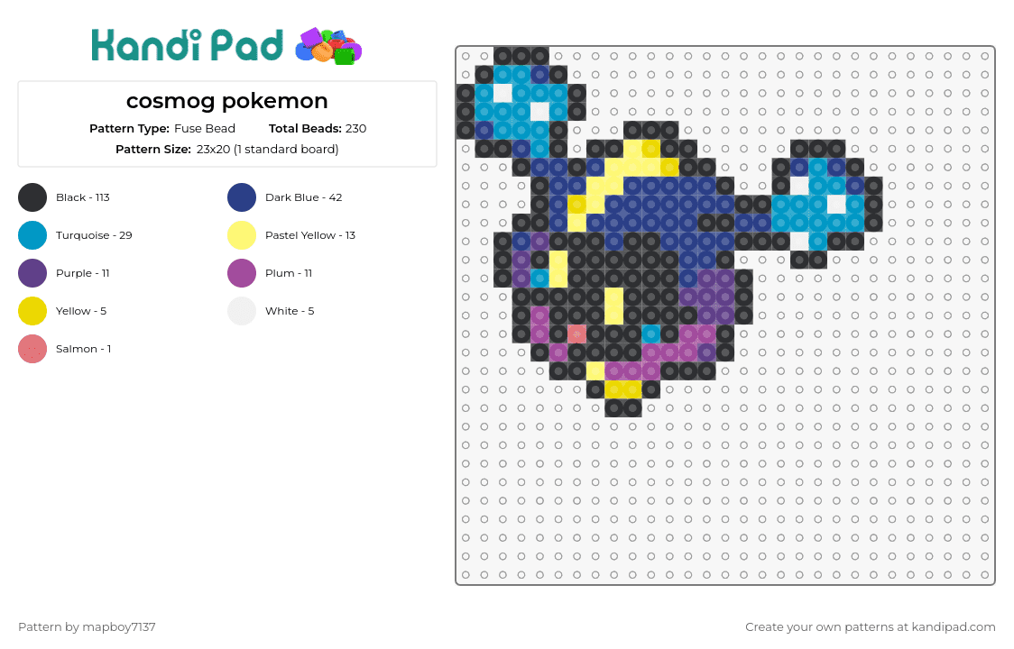 cosmog pokemon - Fuse Bead Pattern by mapboy7137 on Kandi Pad - cosmog,pokemon,nebula,whimsical,galactic,playful,purple,blue