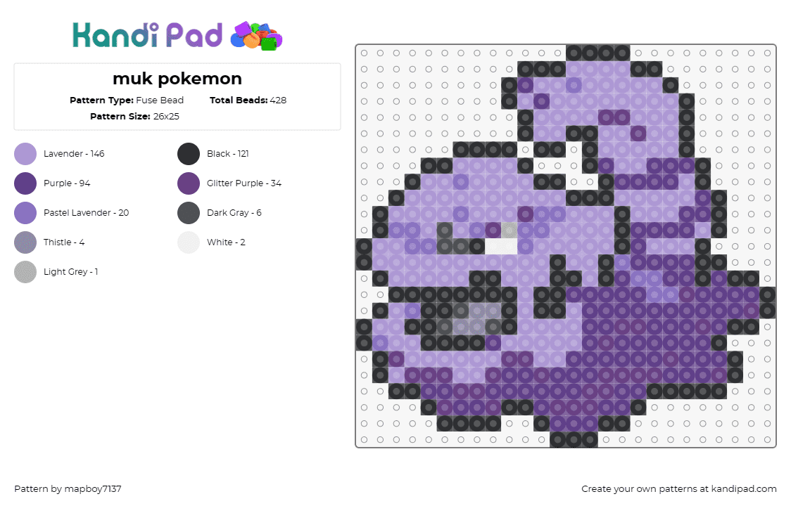 muk pokemon - Fuse Bead Pattern by mapboy7137 on Kandi Pad - muk,pokemon,sludge,amorphous,creature,animated,purple