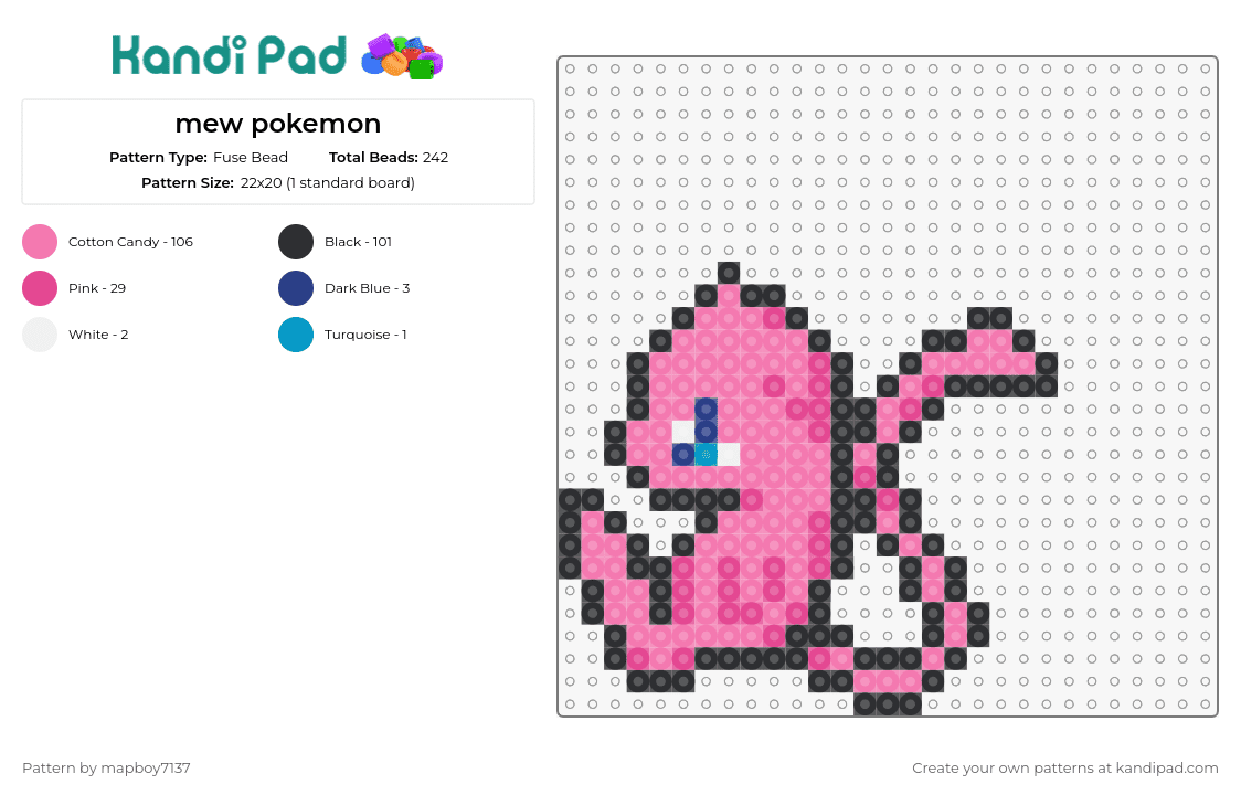 mew pokemon - Fuse Bead Pattern by mapboy7137 on Kandi Pad - mew,pokemon,rare,legendary,delightful,nostalgia,charm,collection,pink,design