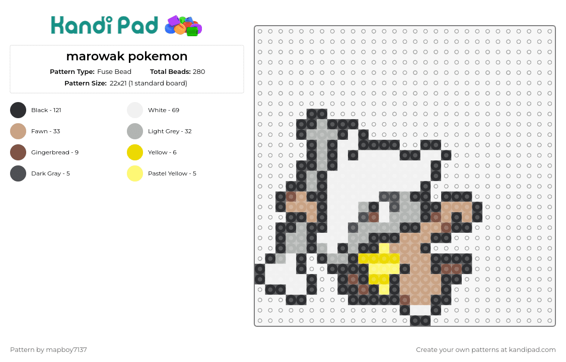 marowak pokemon - Fuse Bead Pattern by mapboy7137 on Kandi Pad - marowak,pokemon,skull,bone,bone-keeper,creature,animated,beige,white,brown