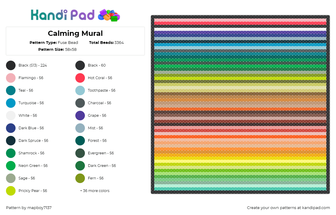 Calming Mural - Fuse Bead Pattern by mapboy7137 on Kandi Pad - colorful,mural,soothing,stripes,spectrum,serene,peaceful,ambiance,rainbow,gradie