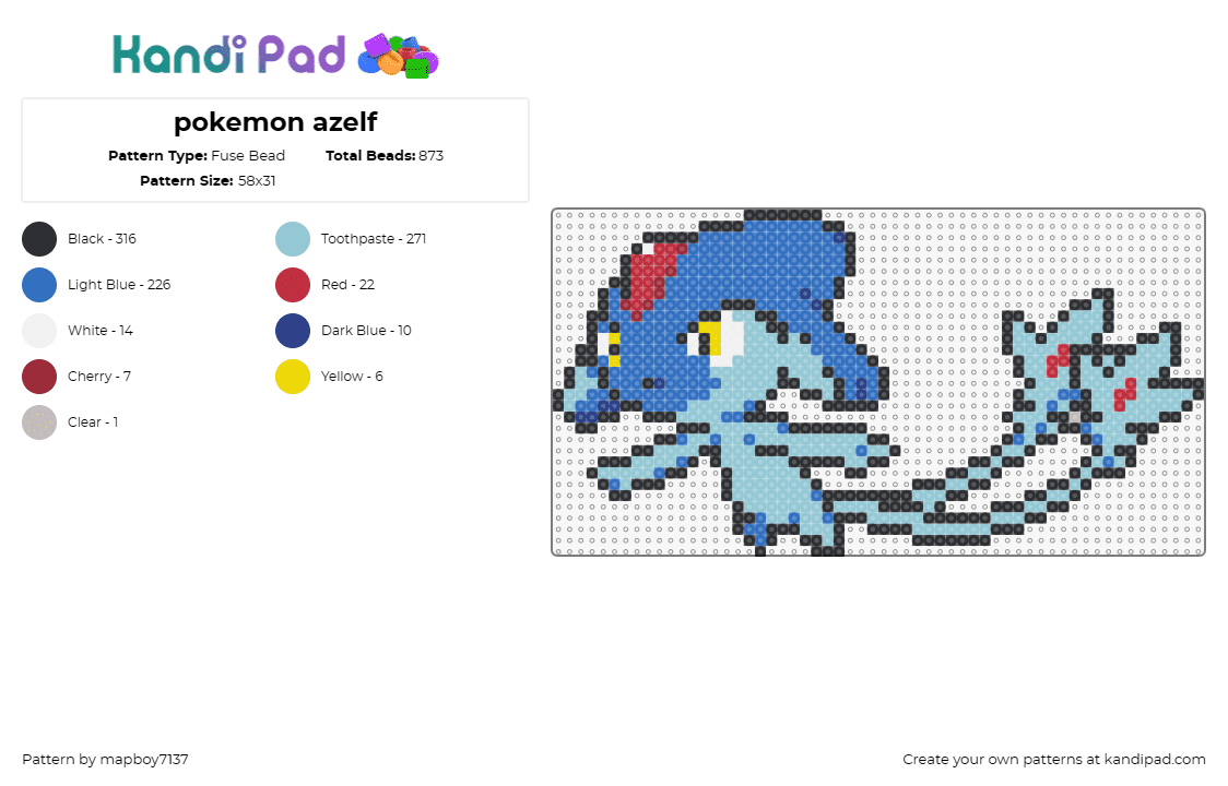 pokemon azelf - Fuse Bead Pattern by mapboy7137 on Kandi Pad - azelf,pokemon,mythical,creature,water,fantasy,blue