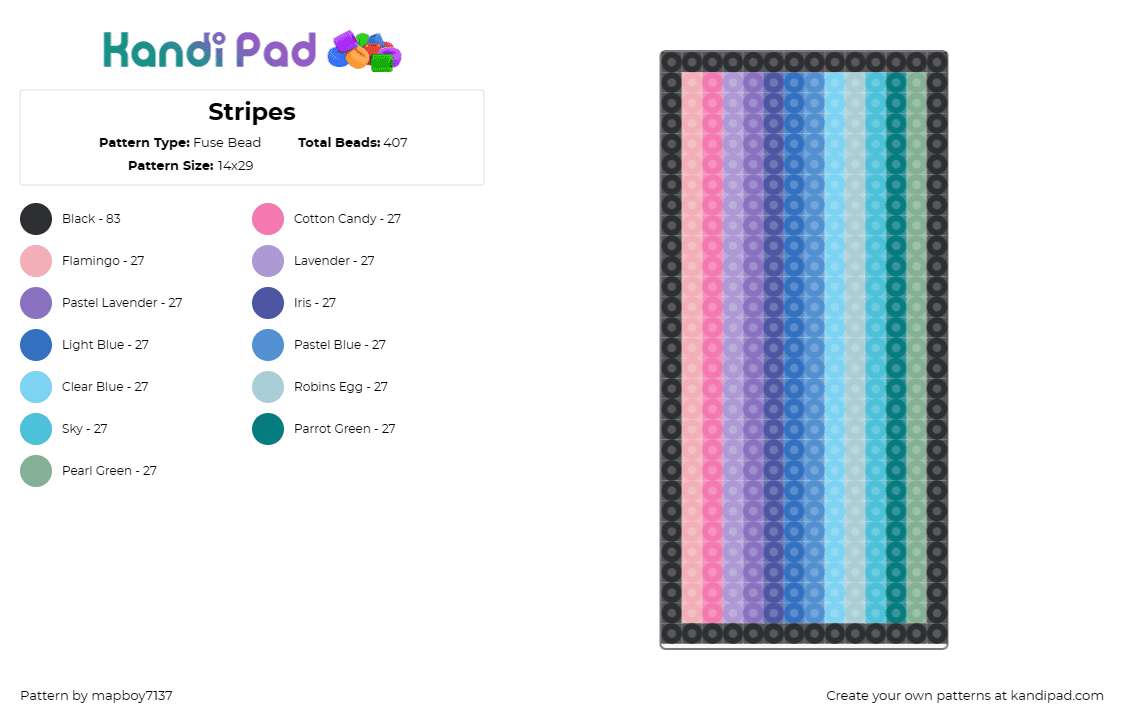 Stripes - Fuse Bead Pattern by mapboy7137 on Kandi Pad - stripes,gradient,colorful,vibrant,modern,seamless,flow,hue,spectrum,style,pink,t