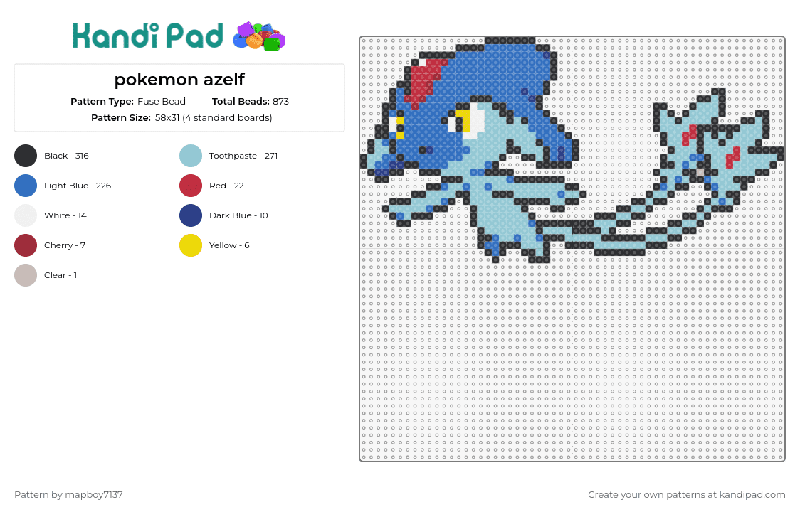 pokemon azelf - Fuse Bead Pattern by mapboy7137 on Kandi Pad - azelf,pokemon,mythical,creature,water,fantasy,blue