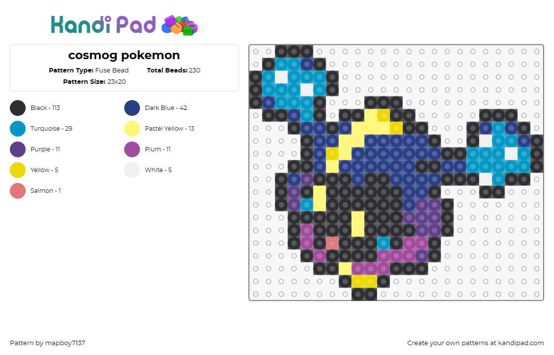 cosmog pokemon - Fuse Bead Pattern by mapboy7137 on Kandi Pad - cosmog,pokemon,nebula,whimsical,galactic,playful,purple,blue