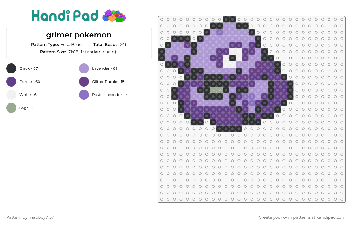 grimer pokemon - Fuse Bead Pattern by mapboy7137 on Kandi Pad - grimer,pokemon,sludge,animated,goopy,creature,playful,purple