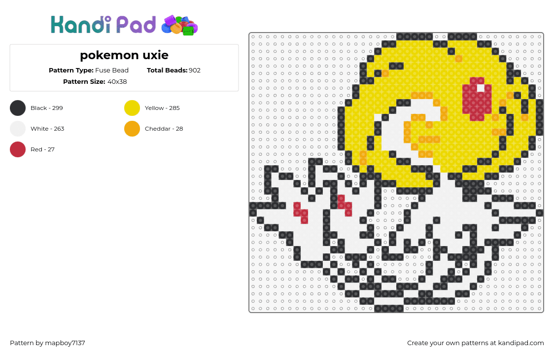 pokemon uxie - Fuse Bead Pattern by mapboy7137 on Kandi Pad - uxie,pokemon,character,gaming,white,yellow