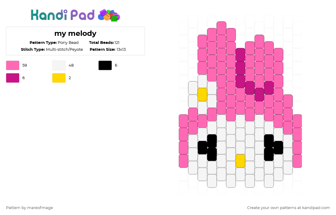 my melody - Pony Bead Pattern by mareofmage on Kandi Pad - pink