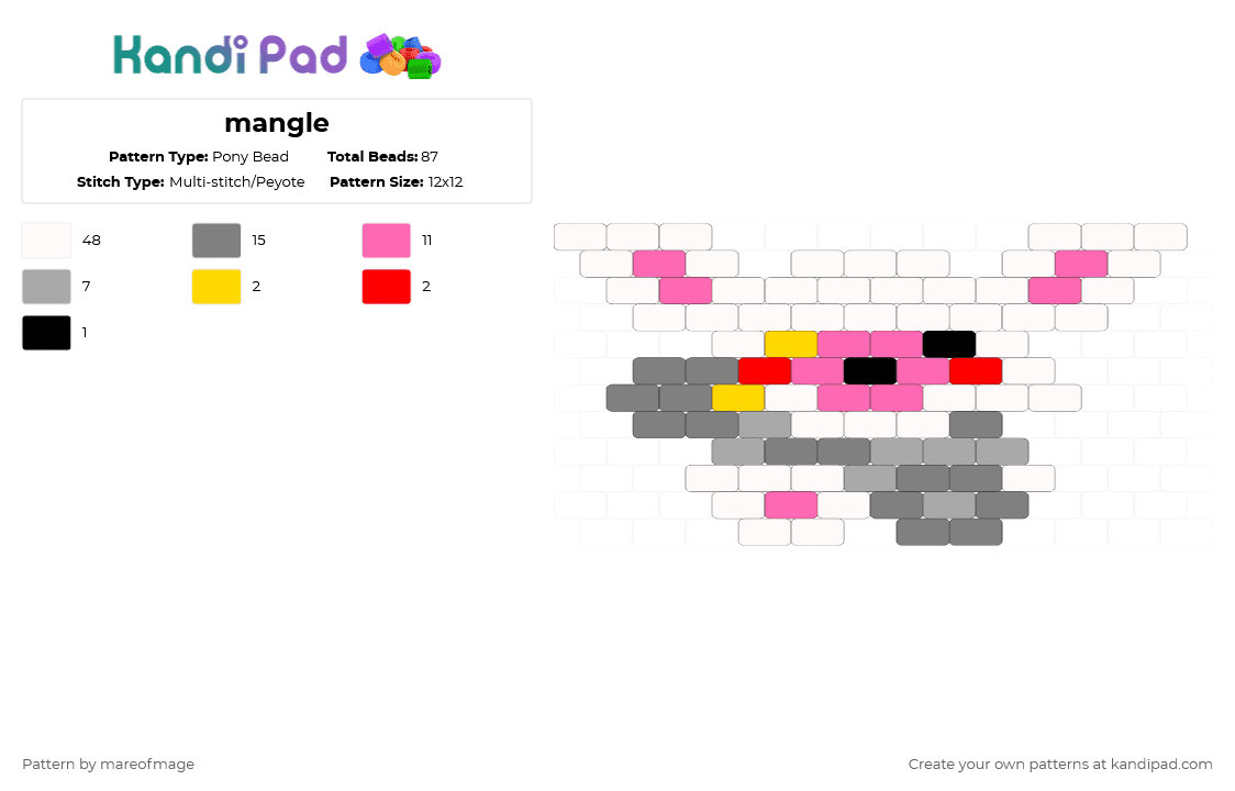 mangle - Pony Bead Pattern by mareofmage on Kandi Pad - white,pink,gray,beige