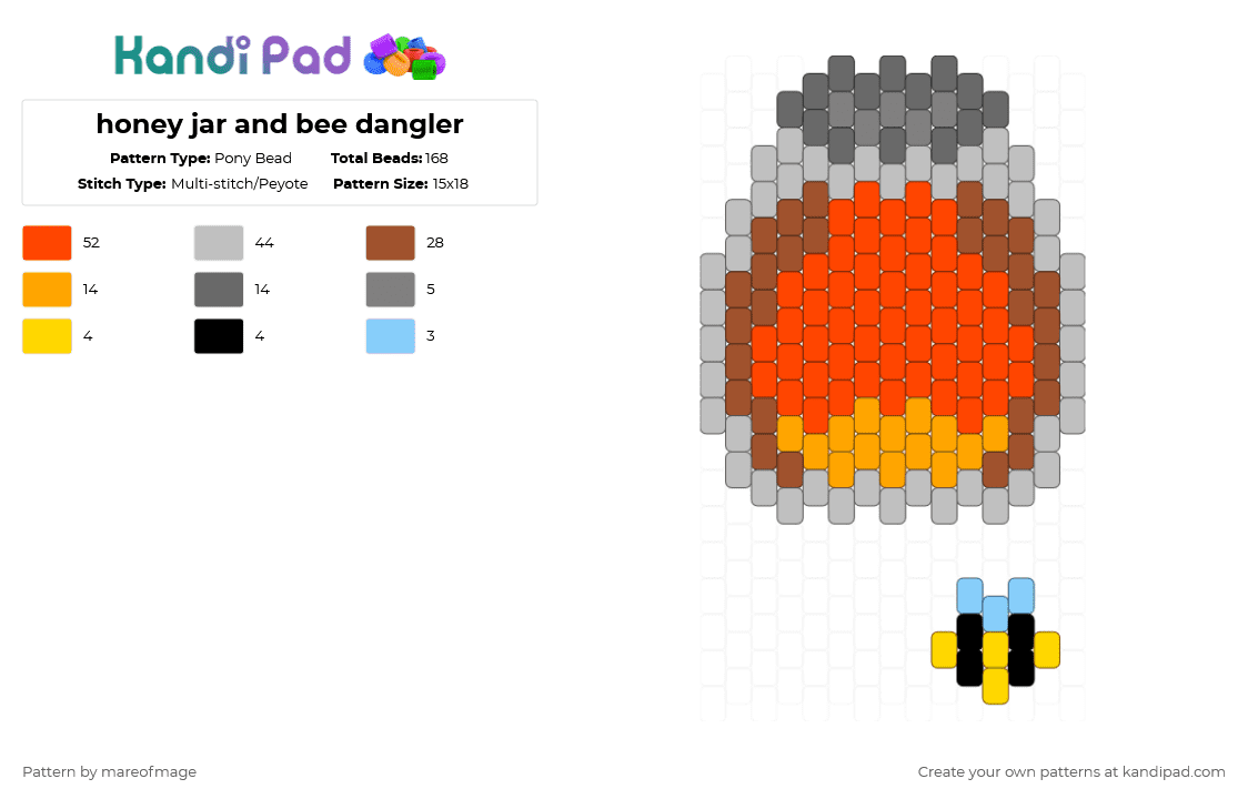 honey jar and bee dangler - Pony Bead Pattern by mareofmage on Kandi Pad - beige,red