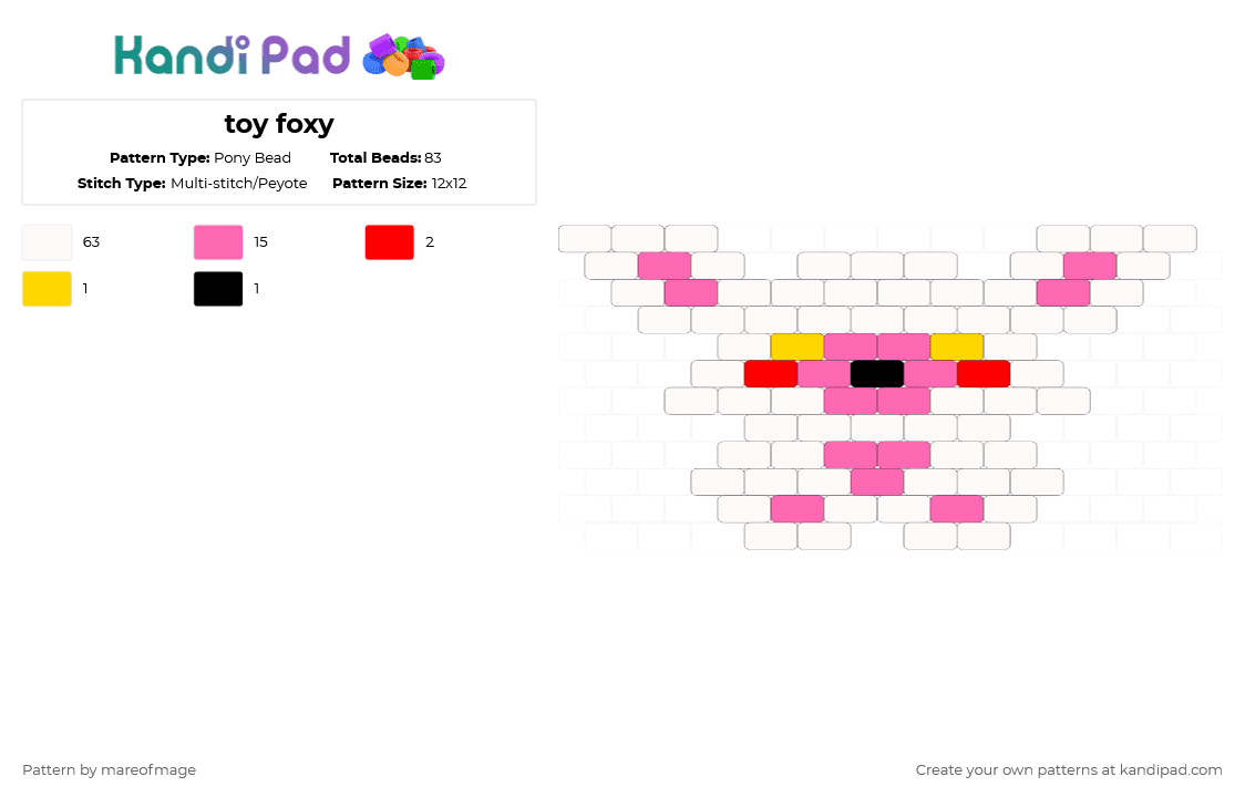 toy foxy - Pony Bead Pattern by mareofmage on Kandi Pad - white,pink