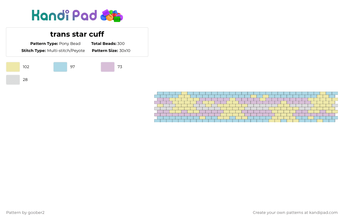 trans star cuff - Pony Bead Pattern by goober2 on Kandi Pad - yellow,light blue