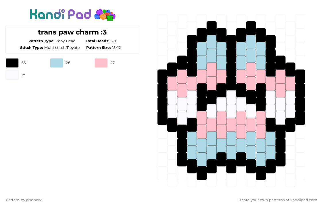 trans paw charm :3 - Pony Bead Pattern by goober2 on Kandi Pad - light blue,pink