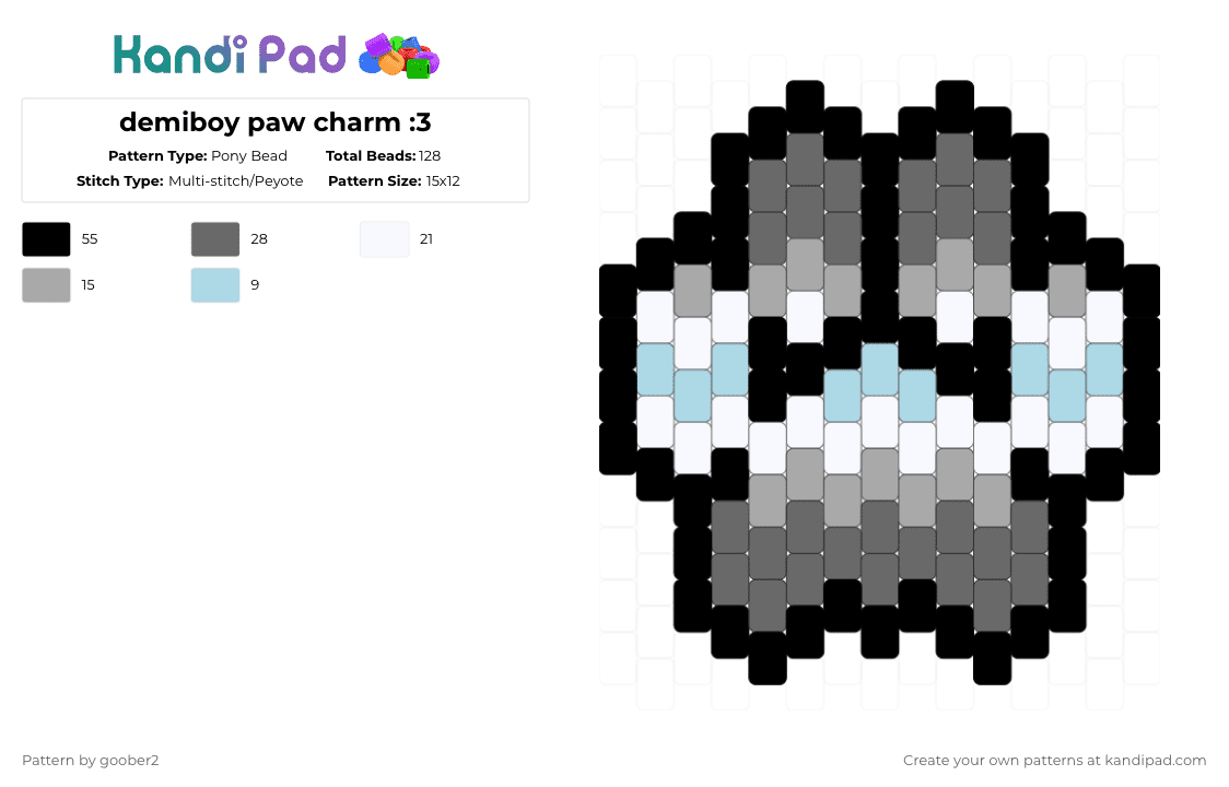demiboy paw charm :3 - Pony Bead Pattern by goober2 on Kandi Pad - gray