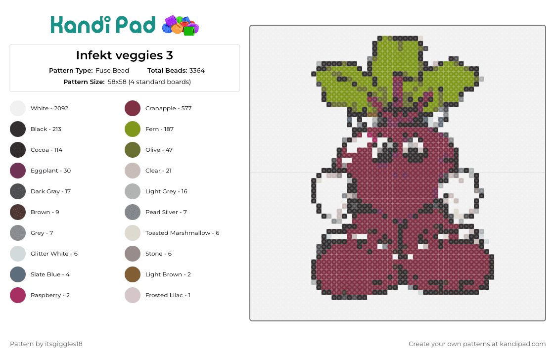 Infekt veggies 3 - Fuse Bead Pattern by itsgiggles18 on Kandi Pad - infekt,radish,music,edm,dj,dubstep,groove on,musical twist,vibrant greens,deep purples