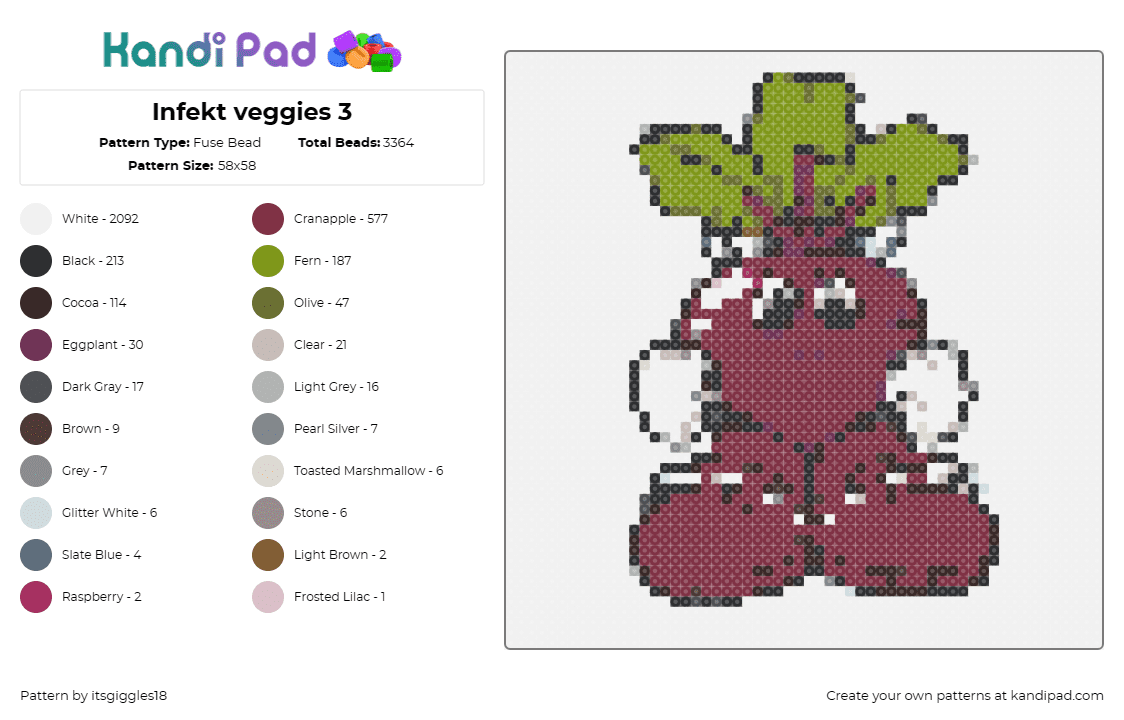 Infekt veggies 3 - Fuse Bead Pattern by itsgiggles18 on Kandi Pad - infekt,veggie friends,raddish,dj,dubstep,music,edm,character,red,purple,green