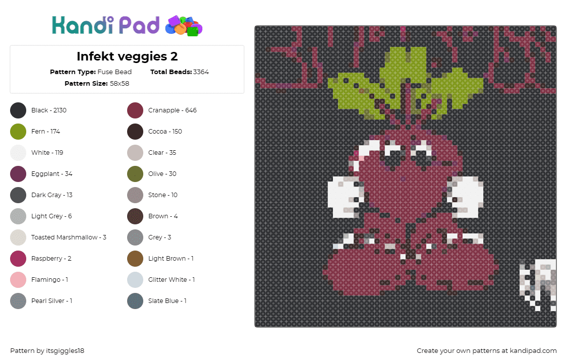 Infekt veggies 2 - Fuse Bead Pattern by itsgiggles18 on Kandi Pad - infekt,veggie friends,raddish,dj,dubstep,music,edm,character,purple,green,black