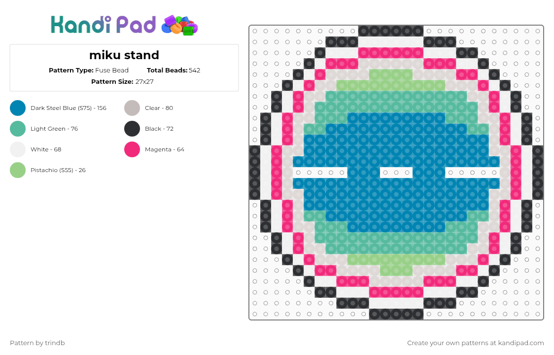 miku stand - Fuse Bead Pattern by trindb on Kandi Pad - teal,light blue