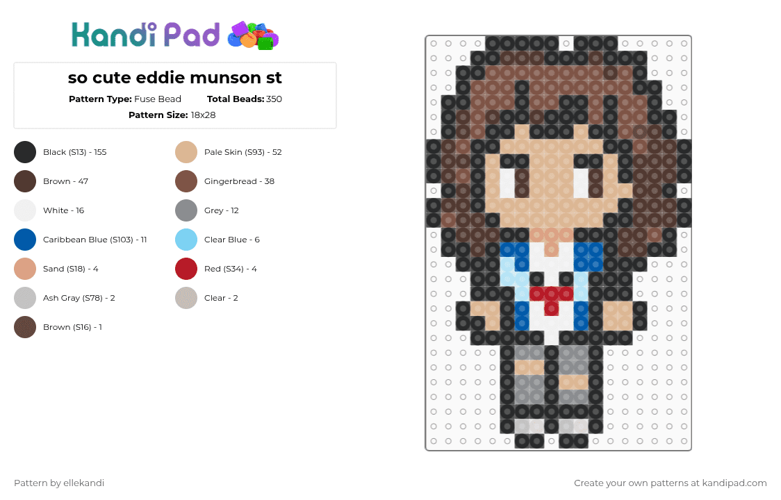 so cute eddie munson st - Fuse Bead Pattern by ellekandi on Kandi Pad - black,tan,beige,brown,st,stranger things,rip eddie,demogorgon,sosaddeath